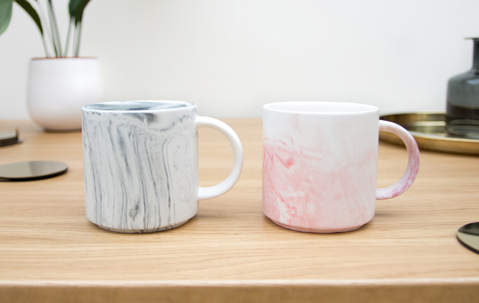 Marble Effect Mugs Grey and Pink