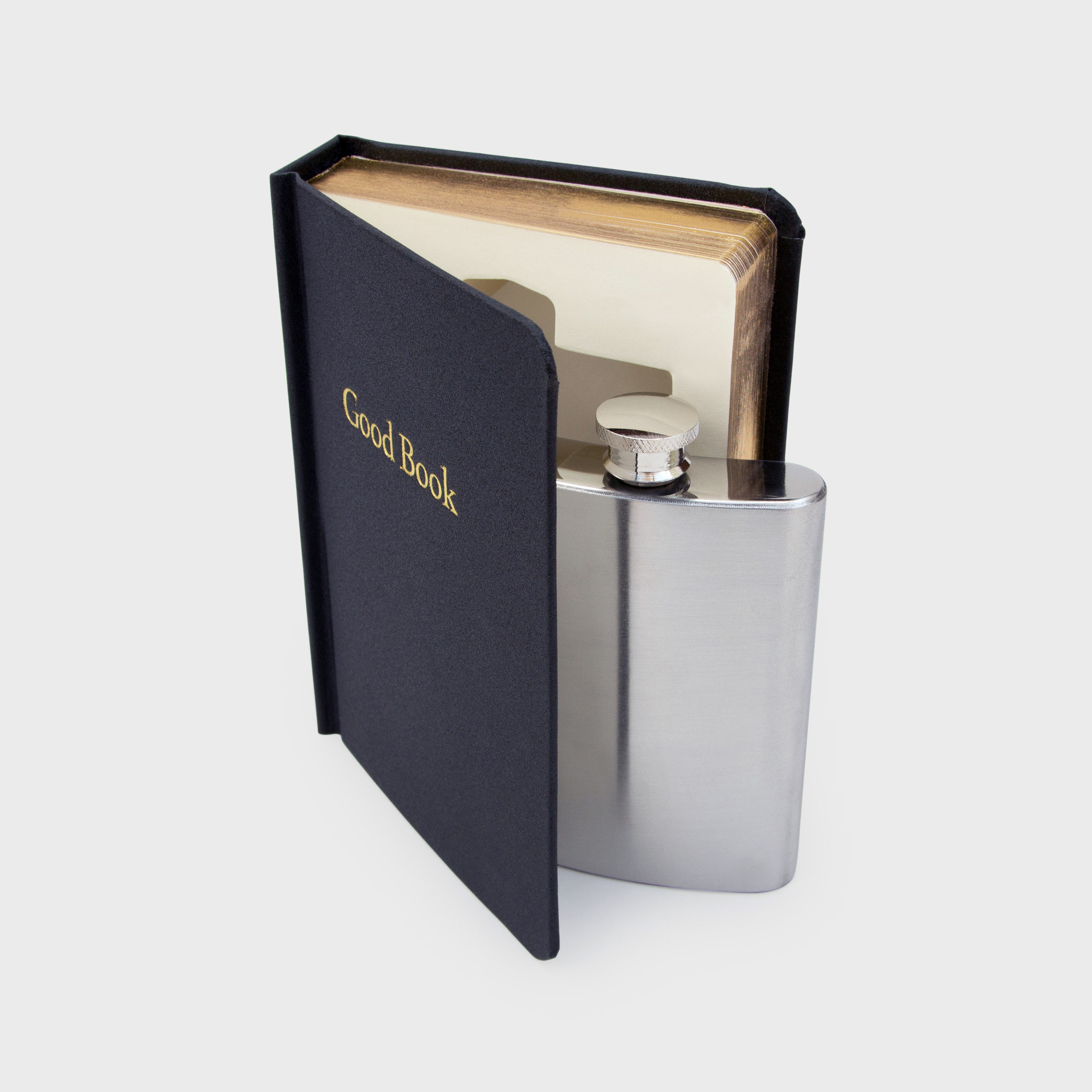 Simple black flask in a Good Book