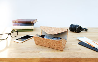 Cork glasses or sunglasses case, folds flat with a soft lining