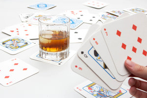 Playing cards with beer mats