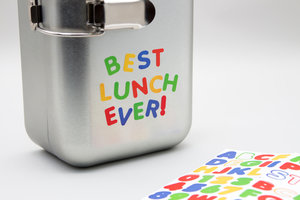 Best lunch ever spelt out on front of fridge lunchbox with stickers