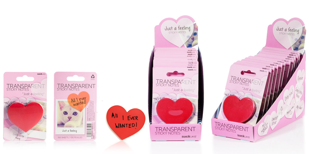 Suck UK Transparent Heart Shaped Sticky Notes